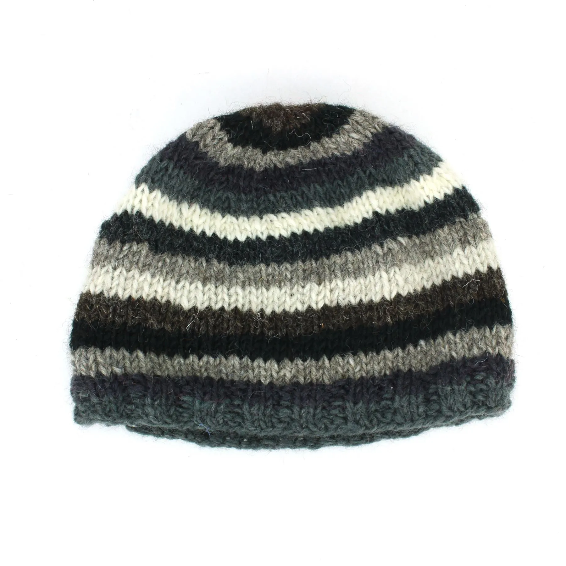 Wool Knit Beanie Hat - Stripe Greys