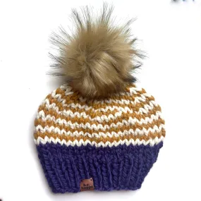 Youth Zig Zag Knit Hat | Mustard Yellow   Purple   Off White