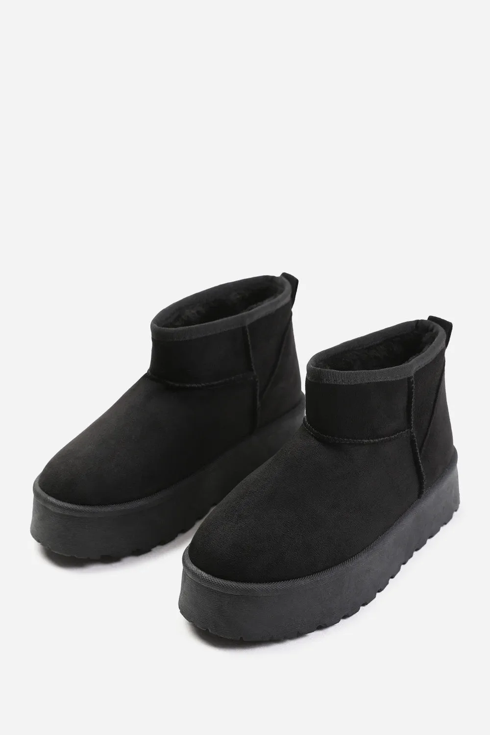 ZYLA FLATFORM FUR LINING ANKLE BOOT IN BLACK SUEDE